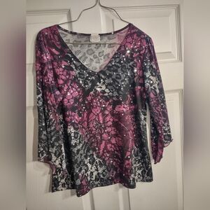 Women's Purple and Black V-Neck Top